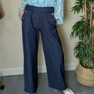 Pantalón vaquero mujer de tiro alto con botones laterales