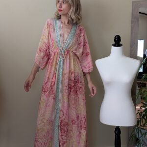 Vestido boho largo estampado para mujer en tonos rosa, beige y azul