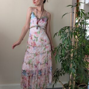 Vestido largo floral para mujer con tirantes, estampado de flores y collar incluido